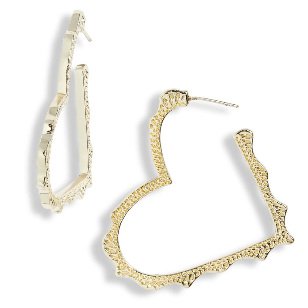 KENDRA SCOTT Sophee Heart Hoop Earrings 14K Gold Plated Stud Back - Picture 7 of 11